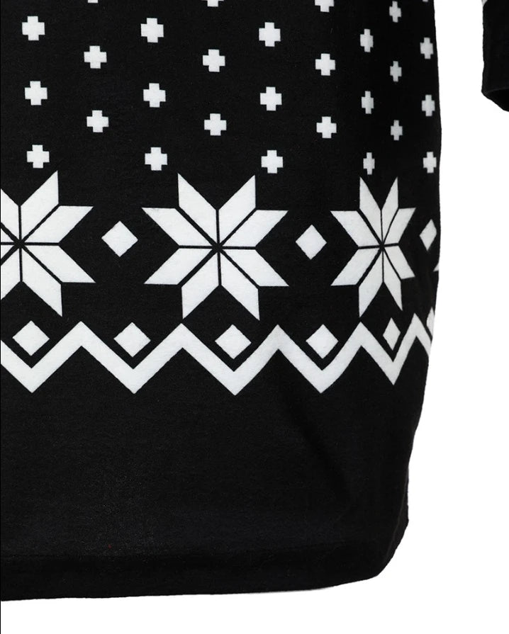 Women's Christmas Mini Dress – Snowflake & Elk Print, Long Sleeve, Skinny A-Line O-Neck, Festive Casual Wear