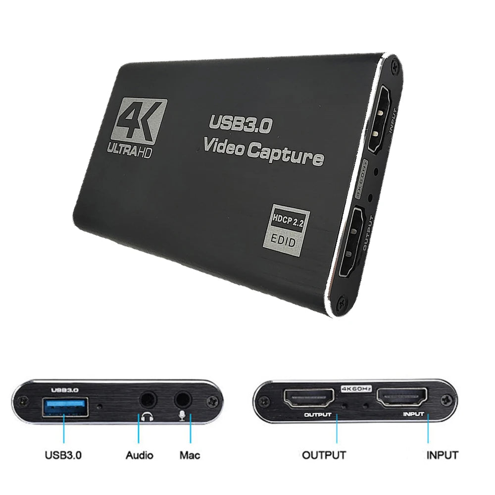 USB 3.0 4K 60HZ 1080P 60Fps HD Audio Video Capture Card Converter for Game Broadcasts Video Recording HDMI-compatible Output