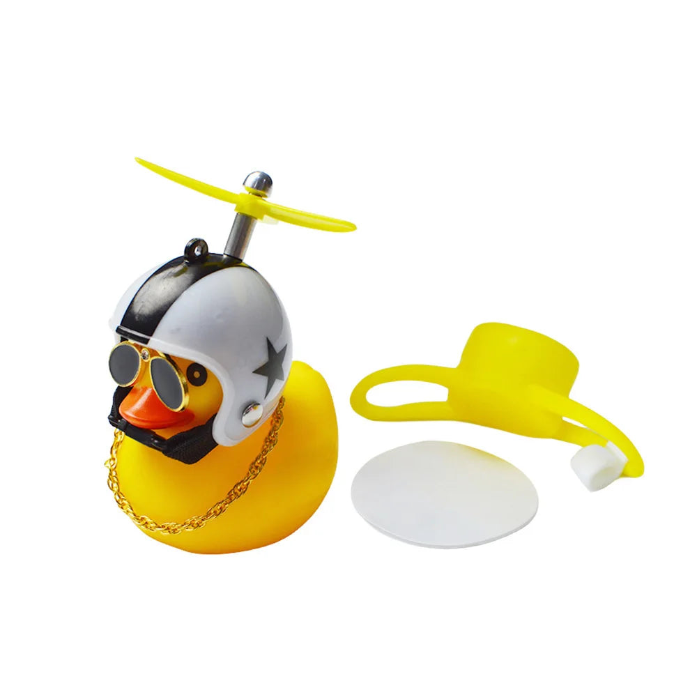 Motorcycle Cute Wind-breaking Duck Bicycle Small Yellow Duck with Helmet Airscrew Car Interior Decoration Decor Accessories