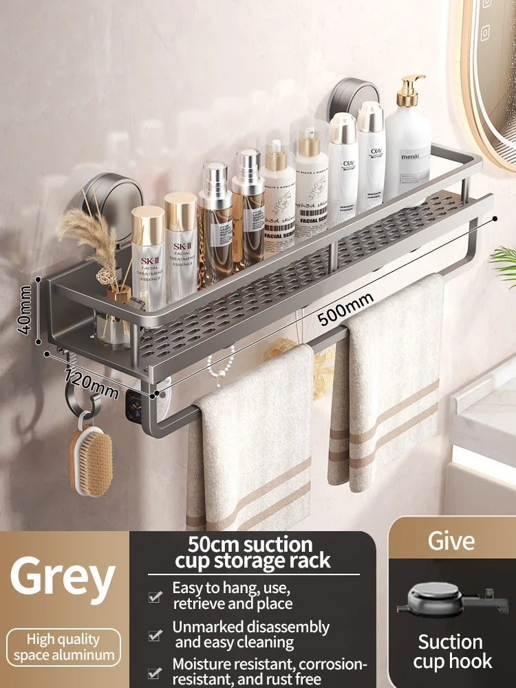 Suction-Cup Bathroom Shelf – Gray