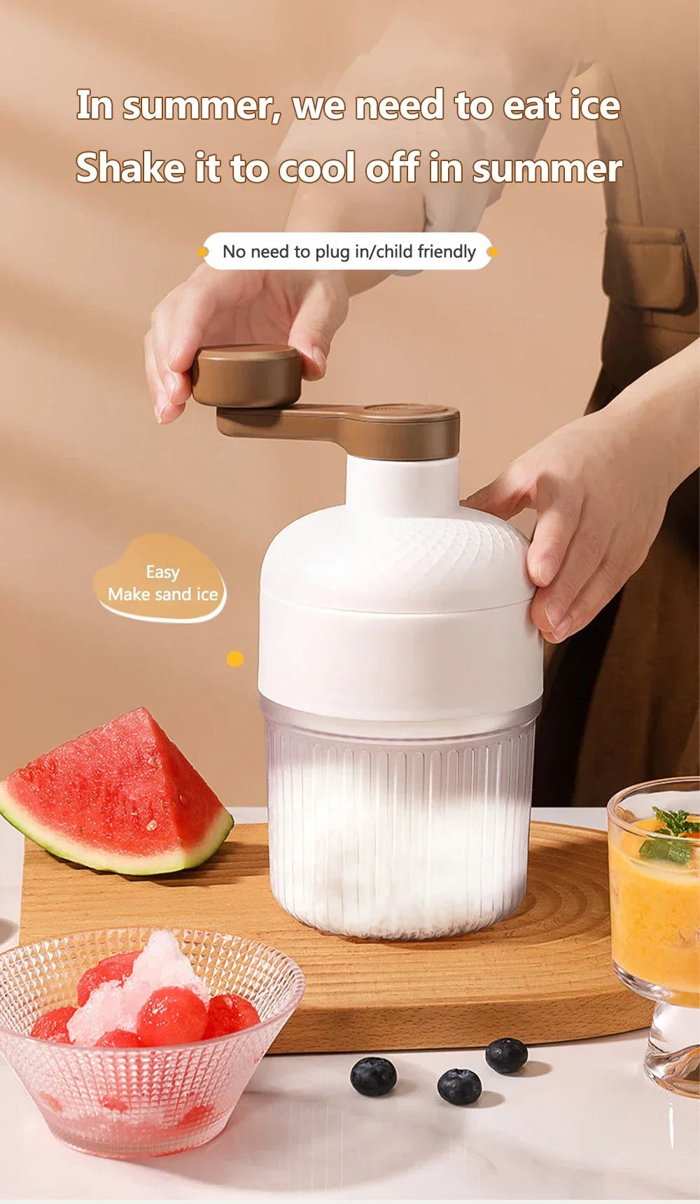 Manual Hand-Crank Ice Crusher – Portable Shaved Ice & Smoothie Maker, Non-Slip Base, Easy to Clean