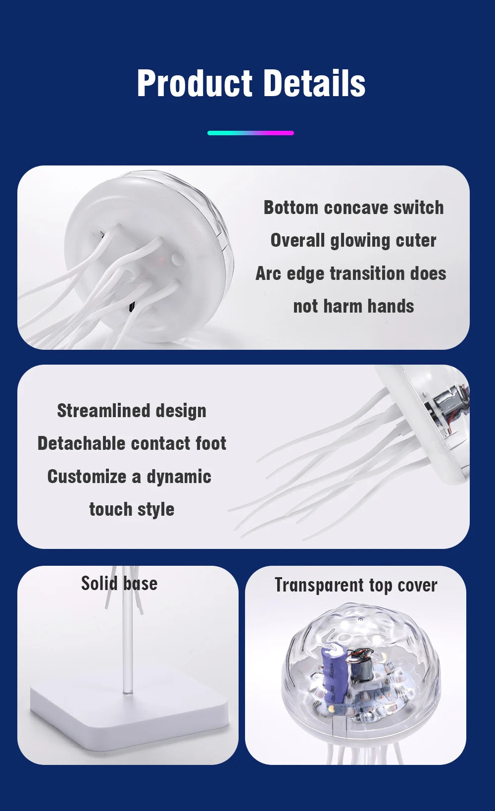 Jellyfish Cartoon LED Nihgt Light Voice Control Gradient Cute Rotating Jellyfish Hanging Bedside Lamp RGB Table Lamps Room Decor