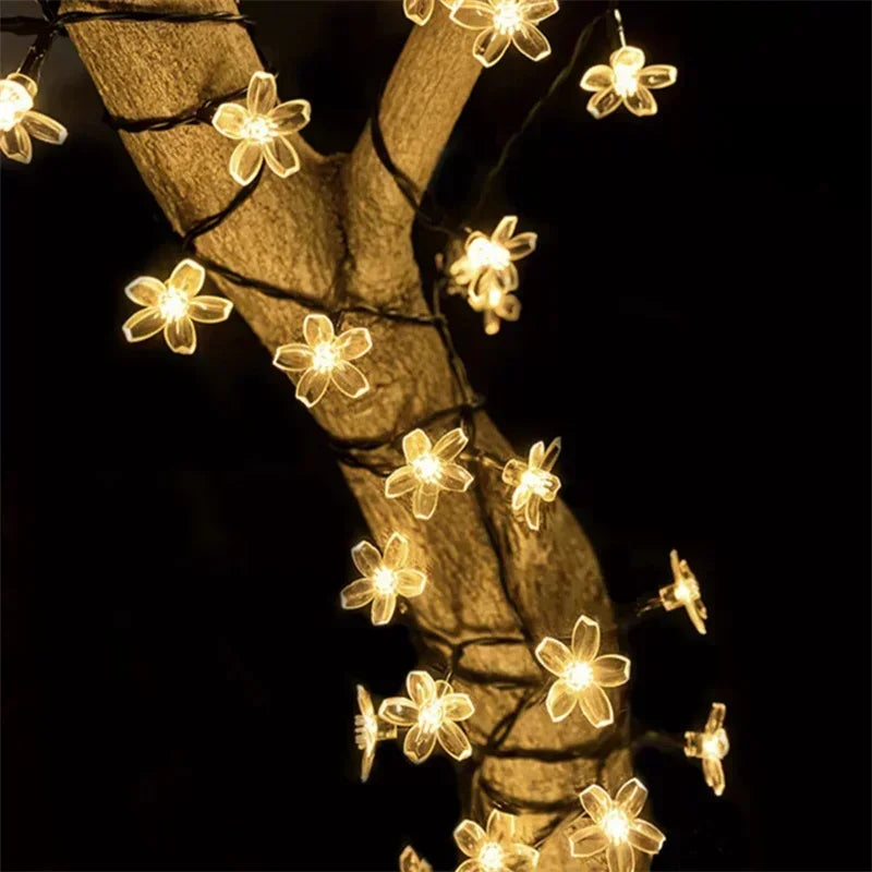 5/7/12M Solar Flower Fairy Light Strings Outdoor Illumination for Yard, Wedding Party and Household Festival Decoration
