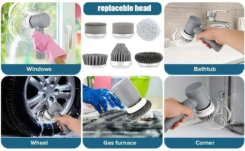 Rechargeable Electric Spin Scrubber with 5 Cleaning Heads