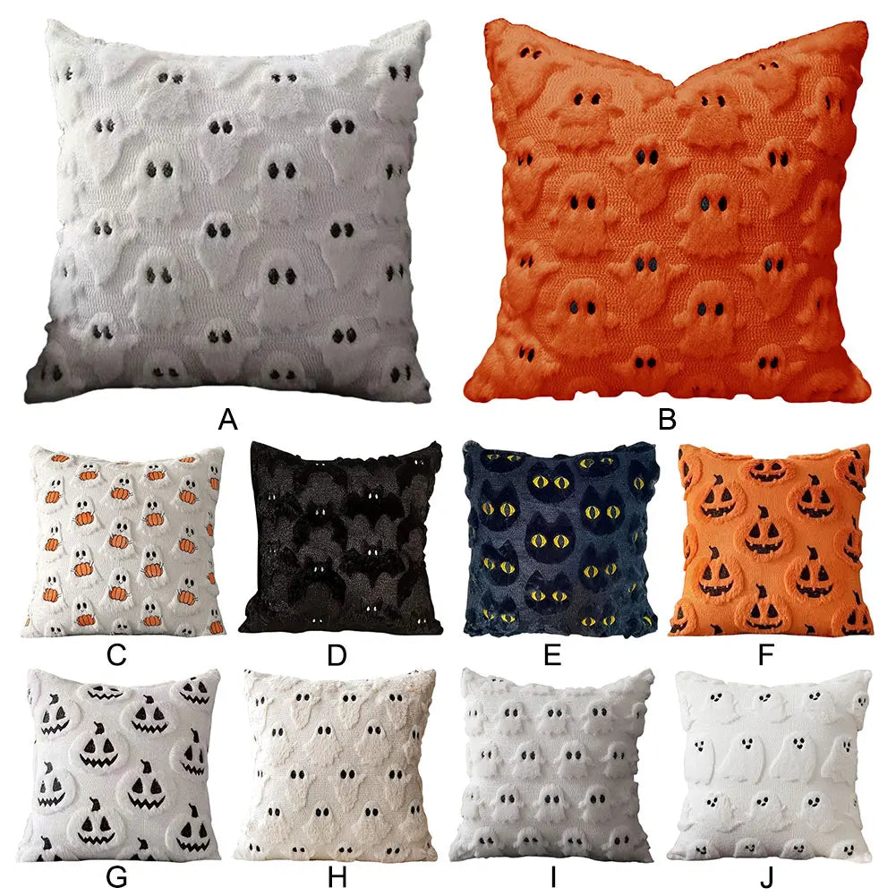 Halloween Pillowcase - Pumpkin, Bat & Ghost Cartoon Design, Plush PV Velvet, 45x45cm, 21 Styles