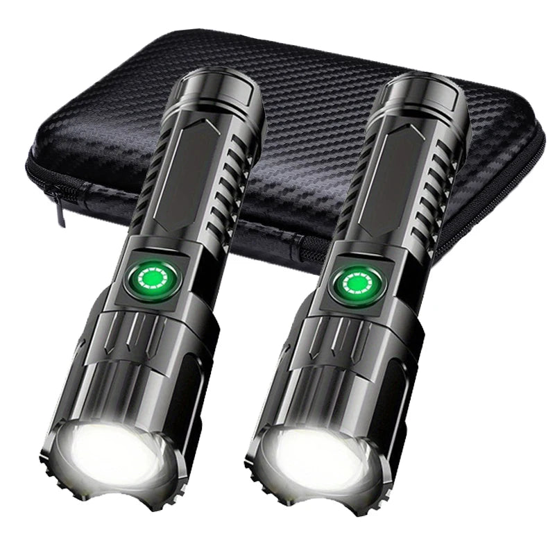 Powerful LED Flashlight USB C Rechargeable Zoomable Searchlight 3 Modes Handheld Flashlight for Outdoor Camping Hunting Torch