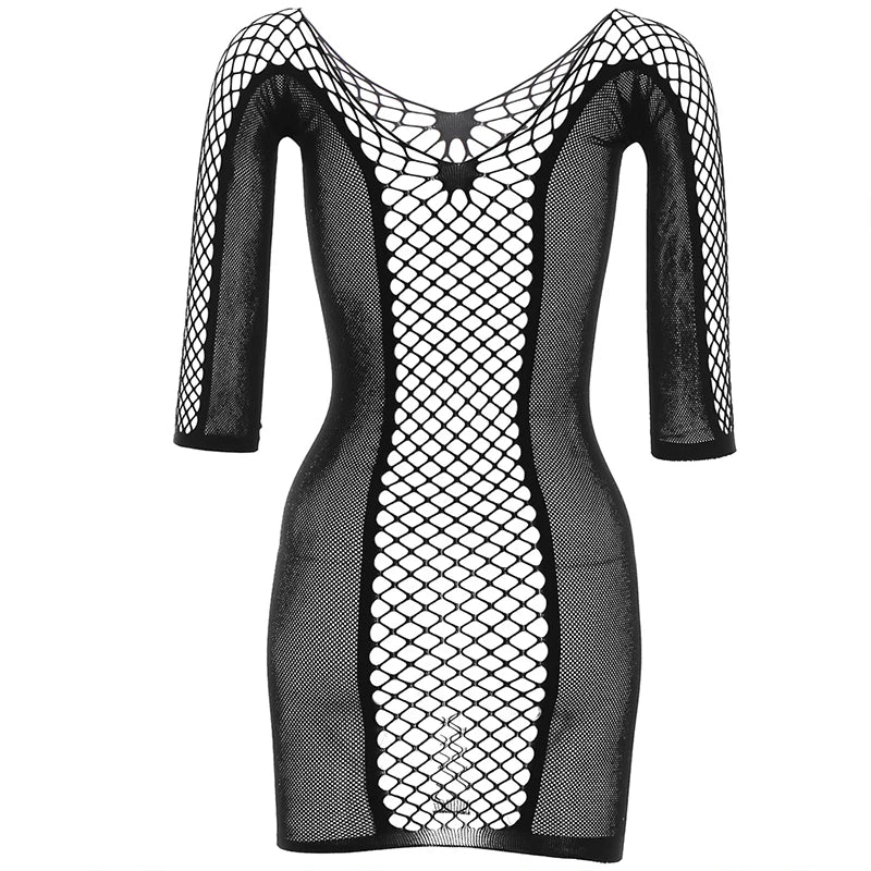 1 Piece Beach Cover Up without Bikini Summer's Hottest Mesh Swimsuit Women Summer Pool Swimwear Long Sleeves Hollow Out Dress