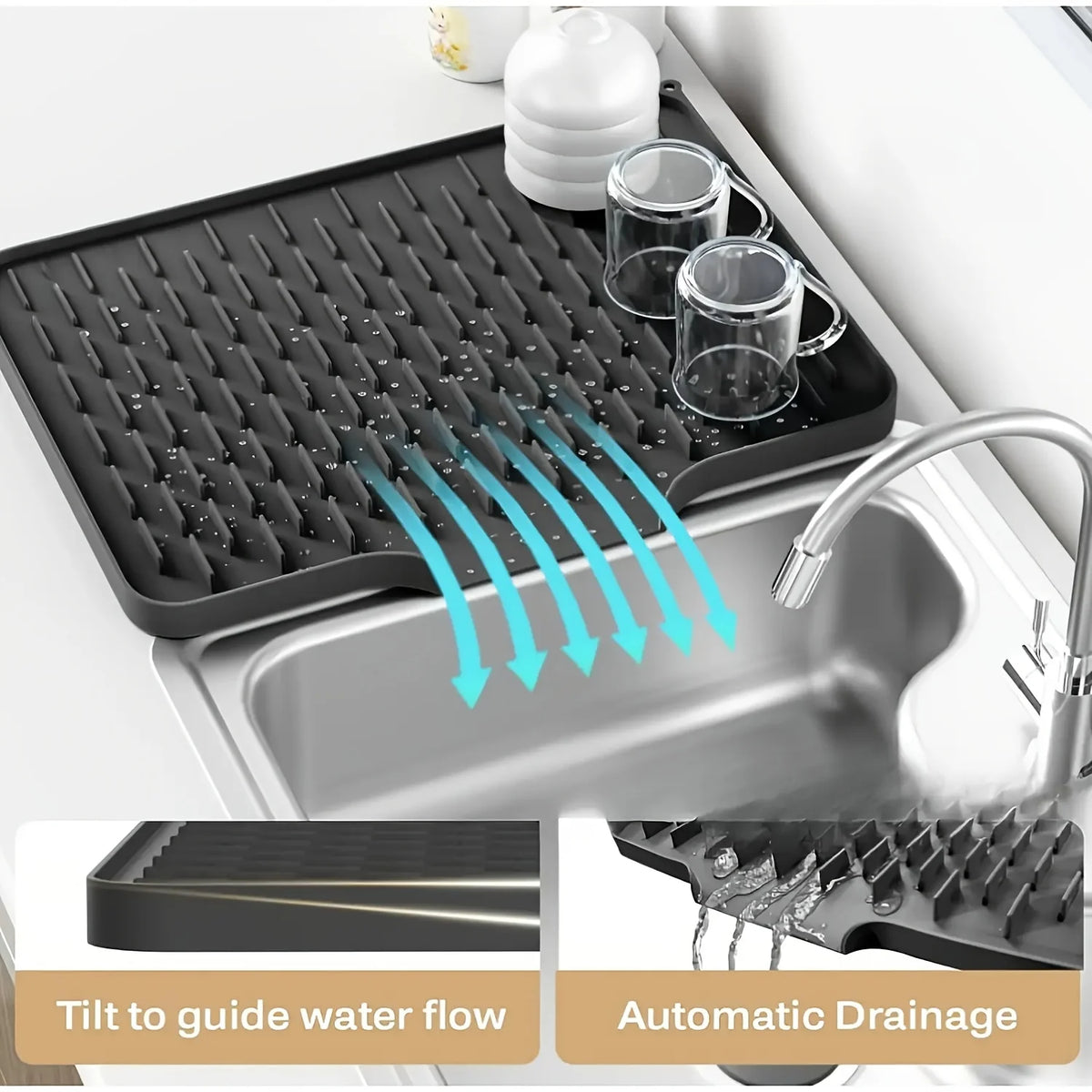 Kitchen Dish Drying Mat with Drainage Design