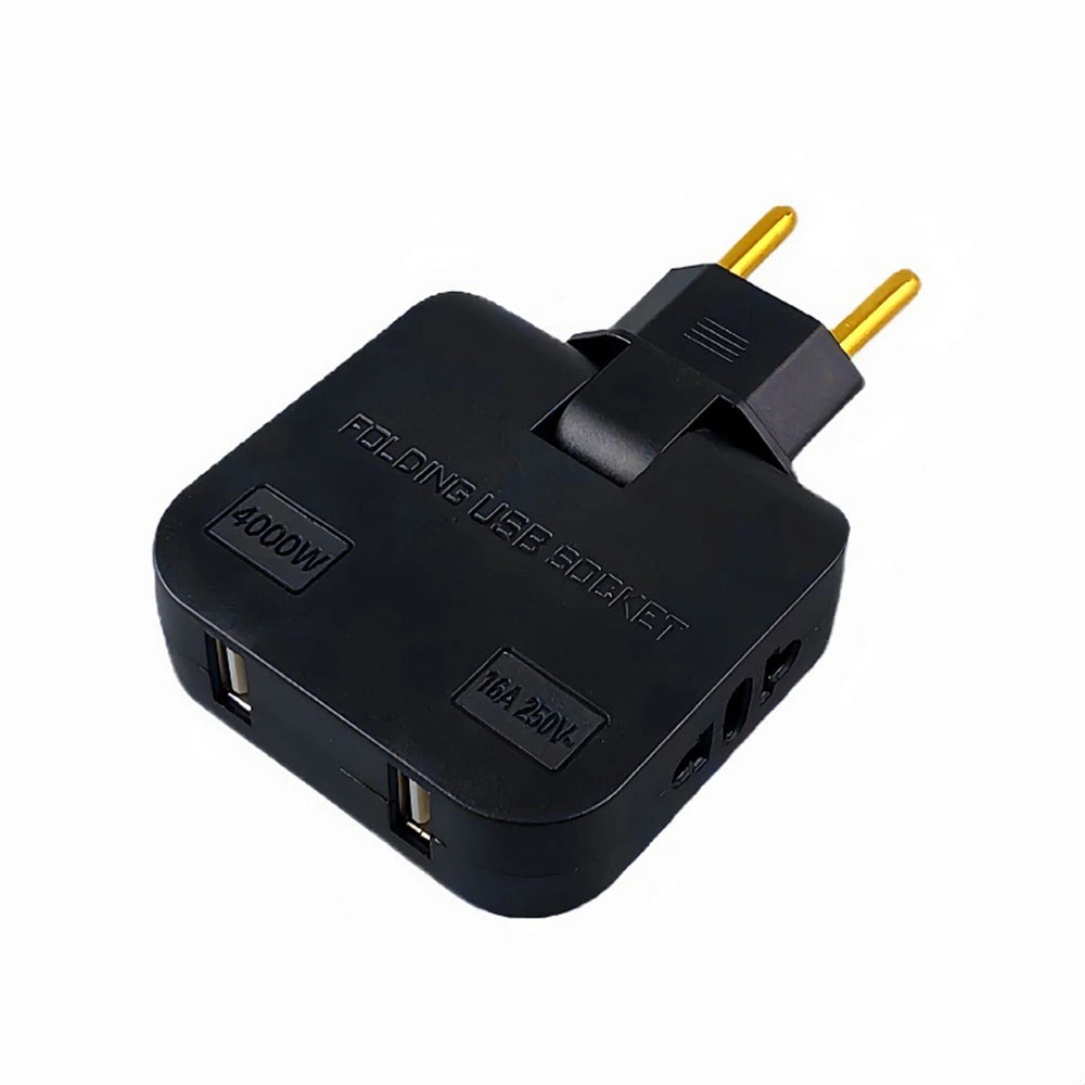 180° Rotating EU Plug Adapter with 2 AC Outlets & 2 USB Ports