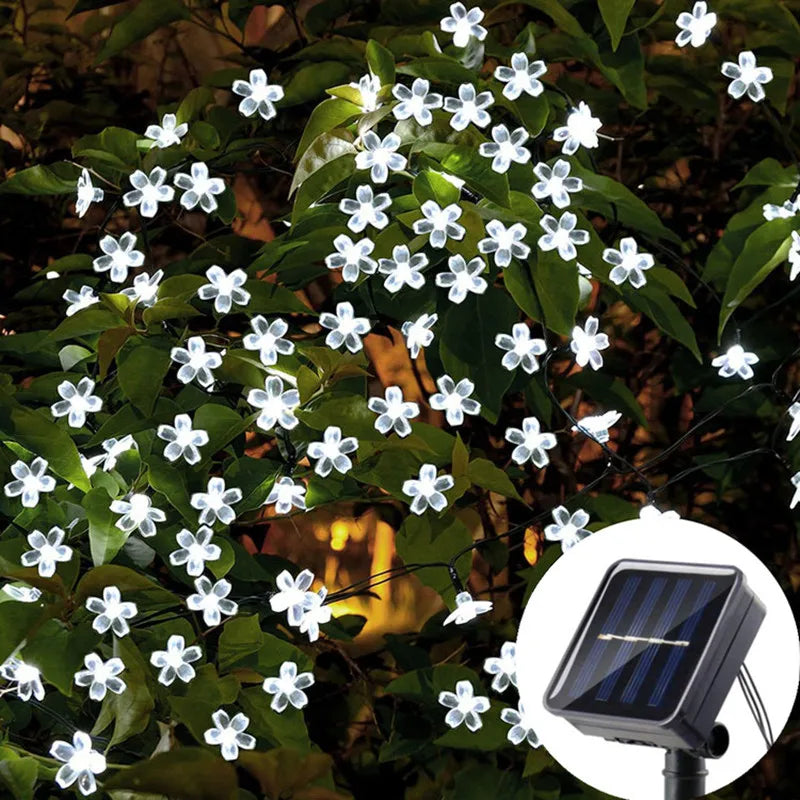 Solar Cherry Blossom String Lights – Sakura Fairy LED Garland for Garden, Wedding & Outdoor Decor (5M/7M/12M)