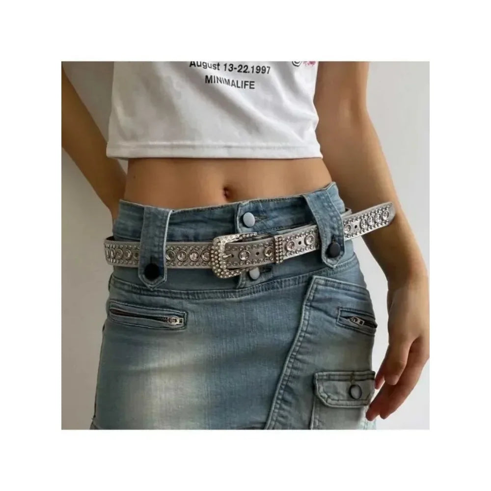 Women’s Rhinestone Western-Style Faux Leather Belt