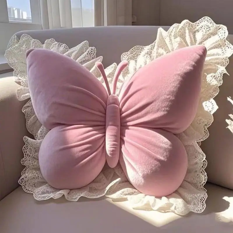 Butterfly Bow Princess Office Pillow Polyester Cotton Filled Cute Sofa Cushion for Bedroom Living Room Car Home Garden Decor