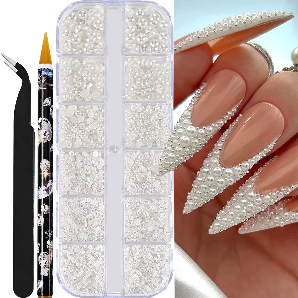 Nail Art Pearl-Look Beads & Rhinestones – Assorted Box Options