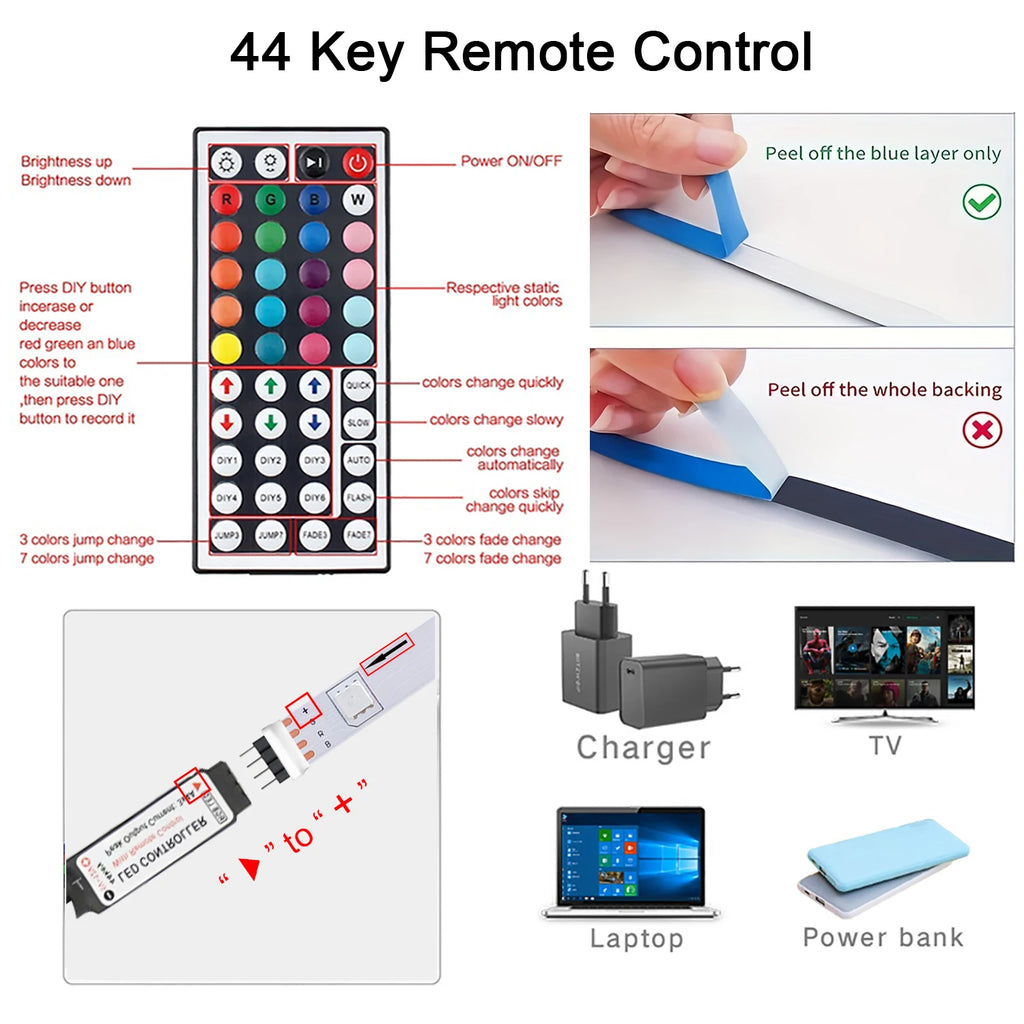 USB-Powered RGB LED Strip Lights with IR Remote