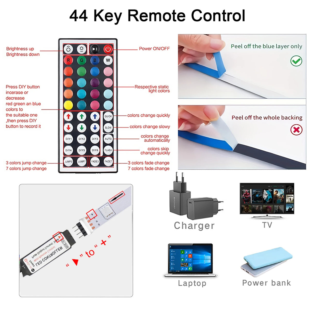 USB-Powered RGB LED Strip Lights with IR Remote