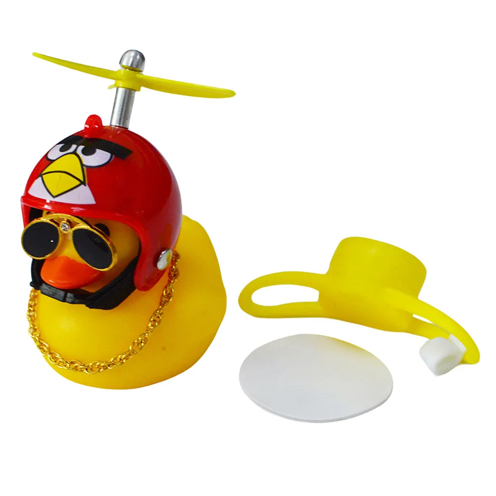 Motorcycle Cute Wind-breaking Duck Bicycle Small Yellow Duck with Helmet Airscrew Car Interior Decoration Decor Accessories