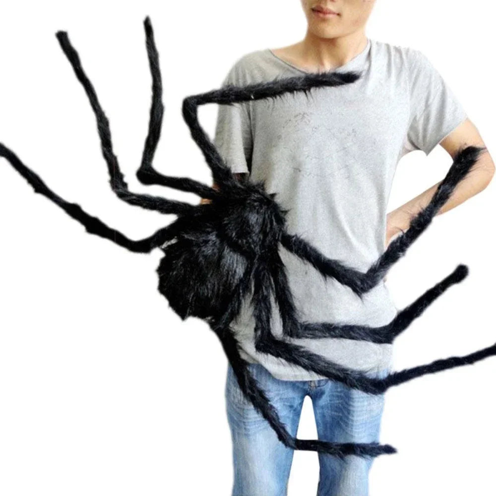 Black Plush Spider with Bendable Legs – Halloween Decoration