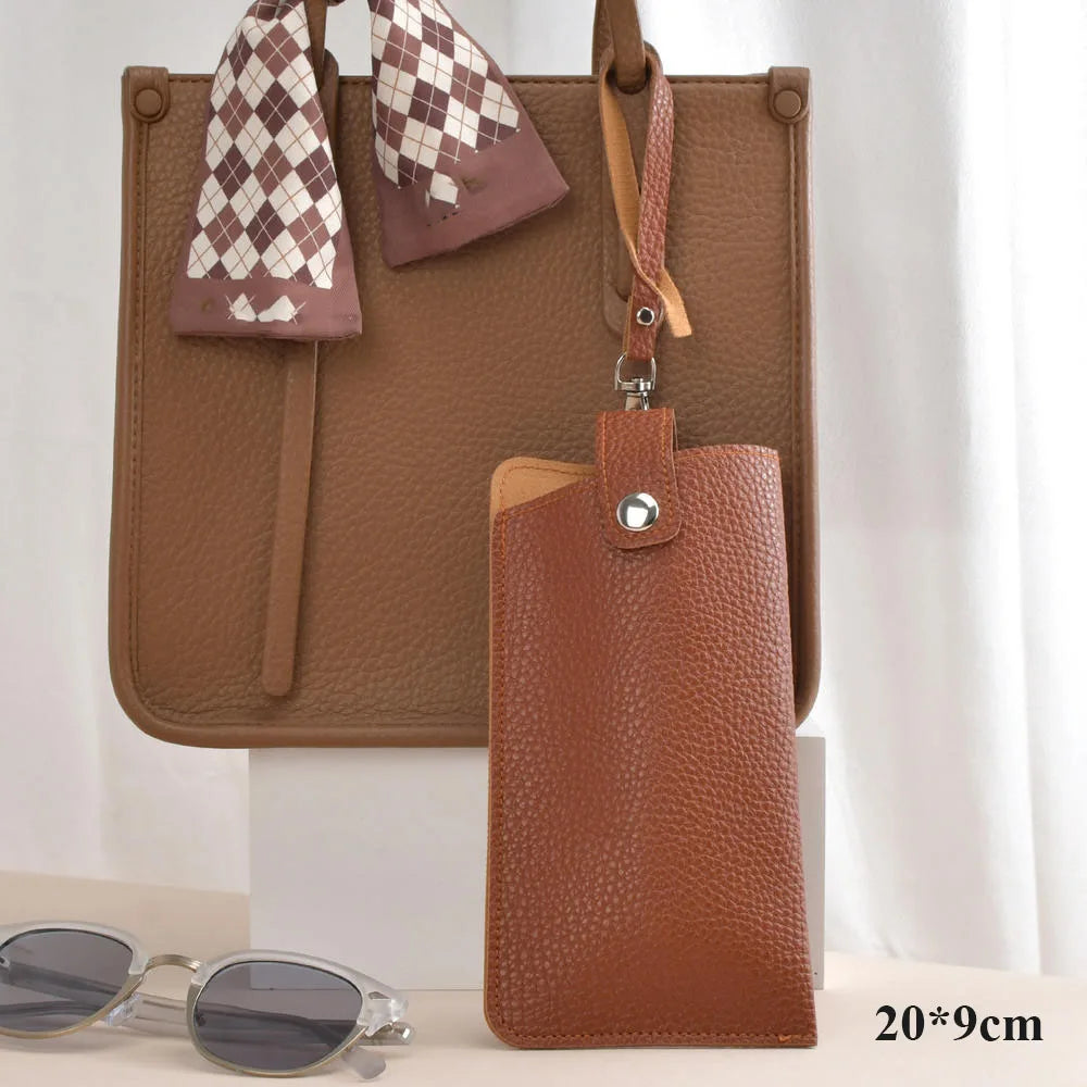 Textured Faux Leather Glasses Pouch with Carry Handle