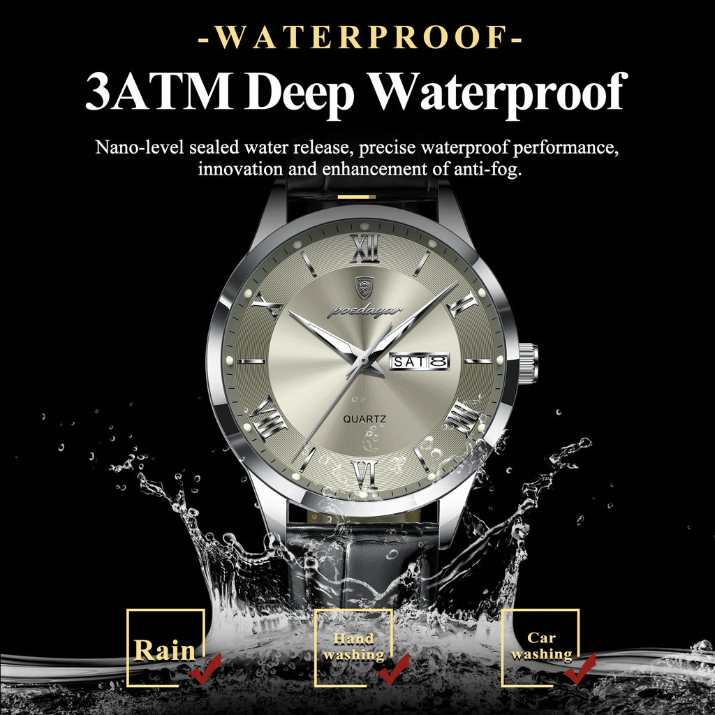 POEDAGAR 978-D Men’s Day-Date Dress Watch