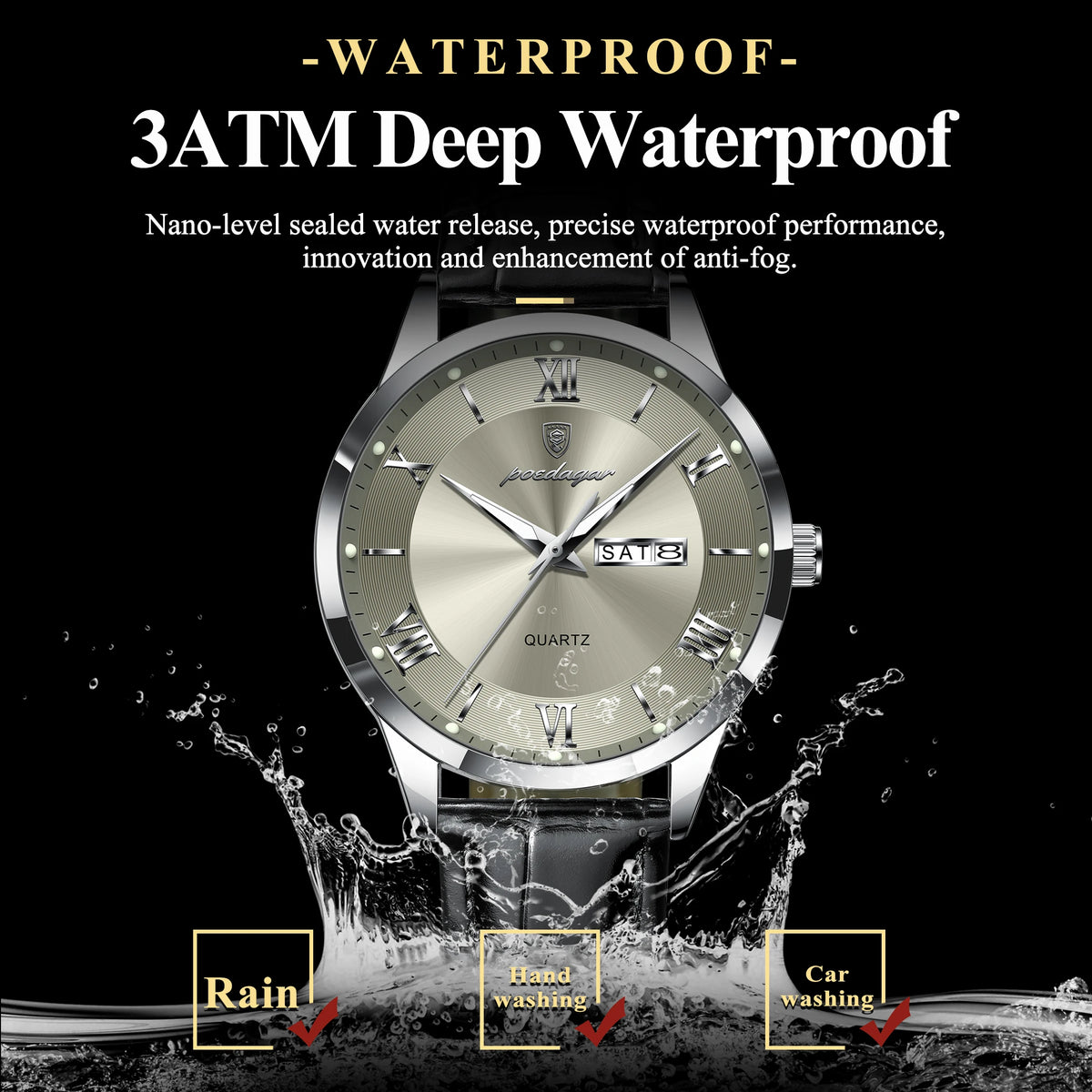 POEDAGAR 978-D Men’s Day-Date Dress Watch