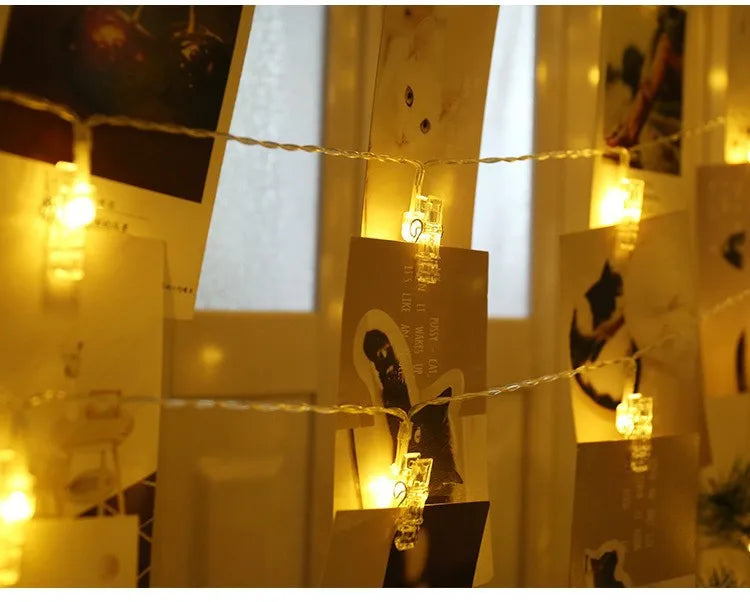 1pc 1.5M10L Photo Clips String Lights Christmas Fairy Lights Battery-operated Garland Hanging Picture Cards Holder Holiday Lamp