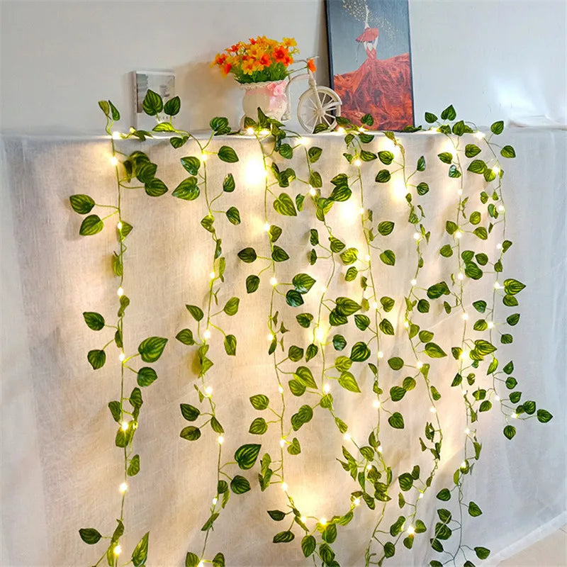 Solar Artificial Leaf LED String Lights Garland – Warm White Fairy Lights for Garden, Wedding, Christmas & Room Décor (5M/16.40ft, 10M/32.80ft)