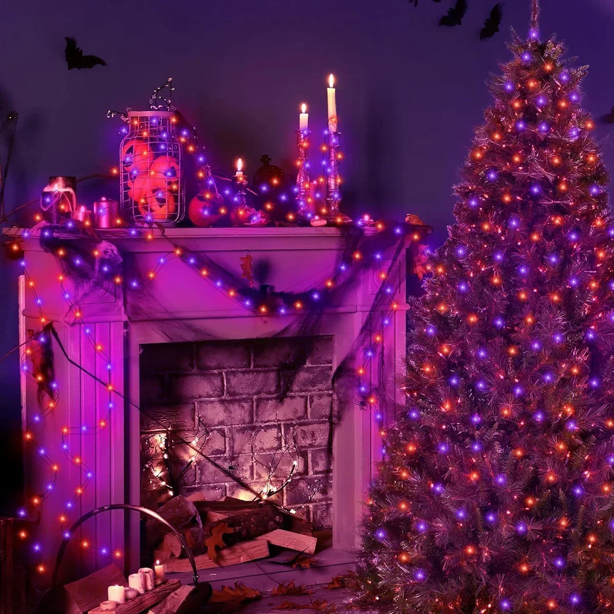 20M LED Purple Orange String Light Outdoor Battery Powered Halloween Fairy Lights For Christmas Party Garden Halloween Decor