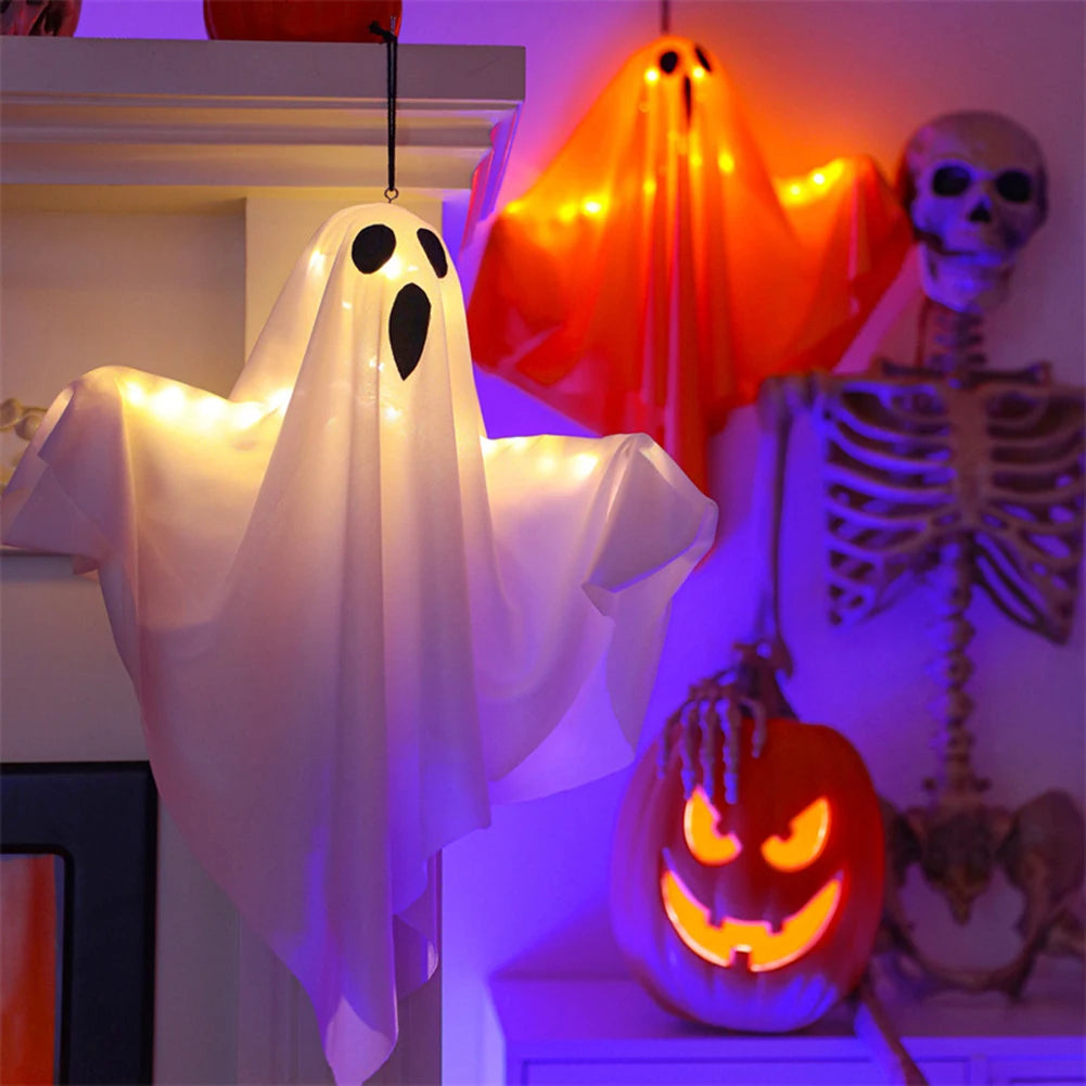 Light-Up Hanging Ghost – White or Orange Halloween Decoration