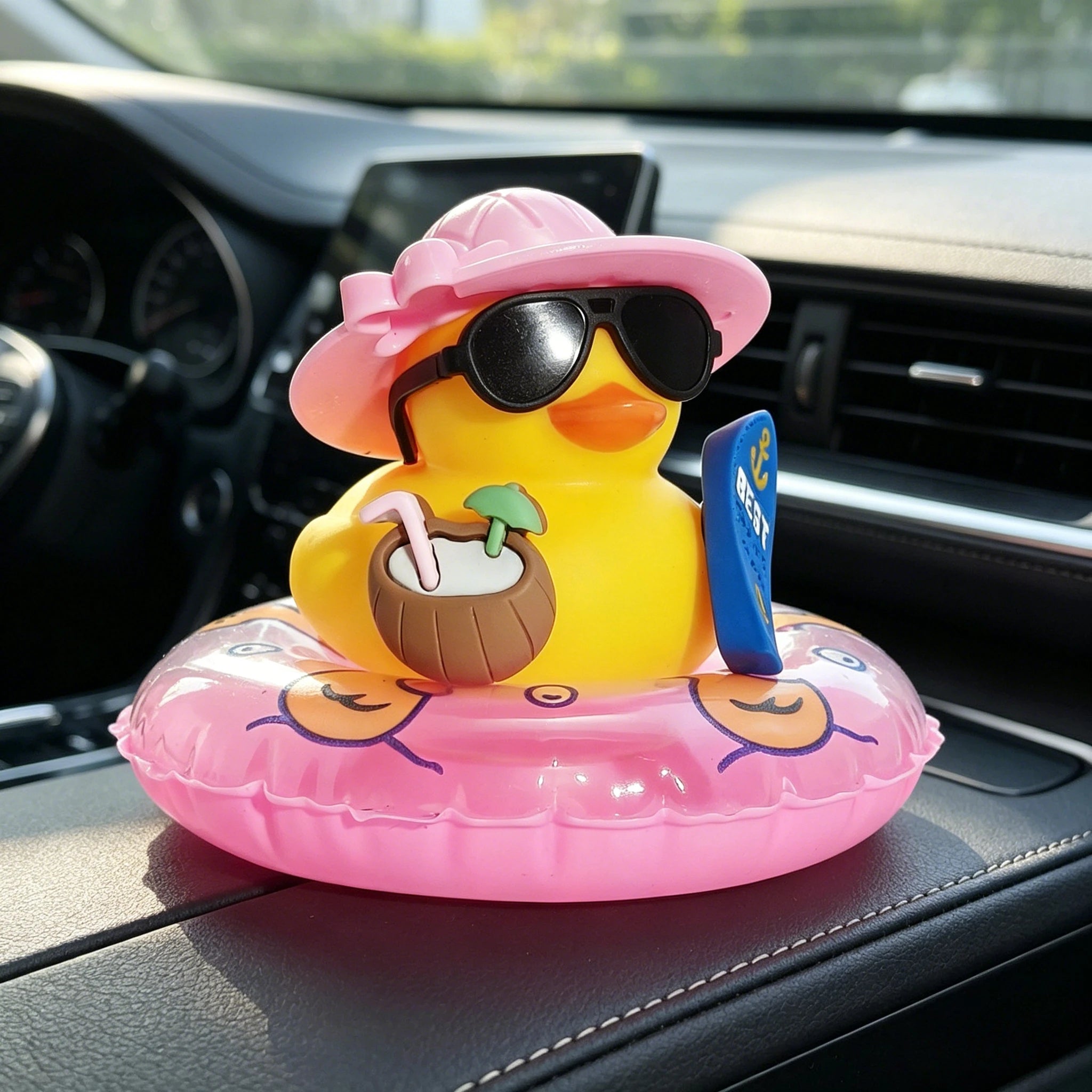 Cool Duck Car Interior Decoration, Adorable Rubber Duck with Sunglasses & Float, Perfect for Car, Office & Room Decor