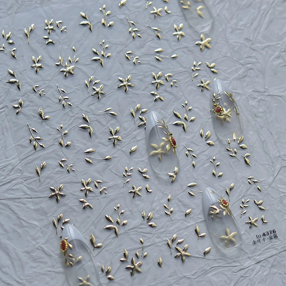 5D Luxury Nail Art Stickers – Gold Gemstone & Courtly Pattern Manicure Decals