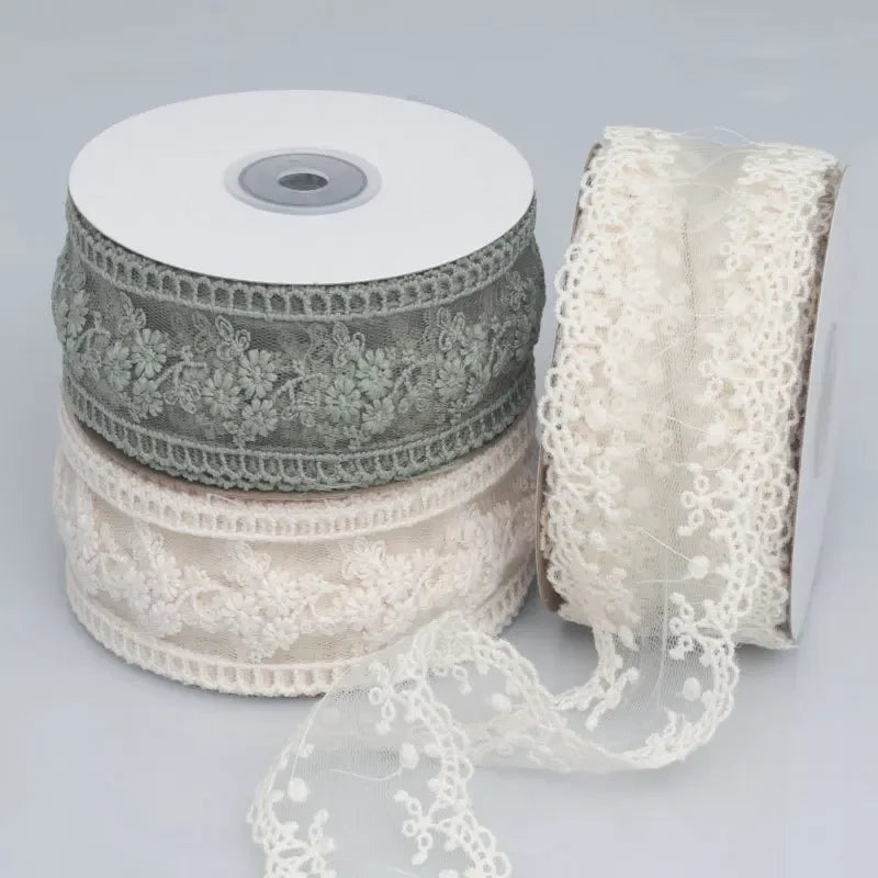 Embroidered Floral Lace Ribbon – Sheer Craft Trim, 35 in