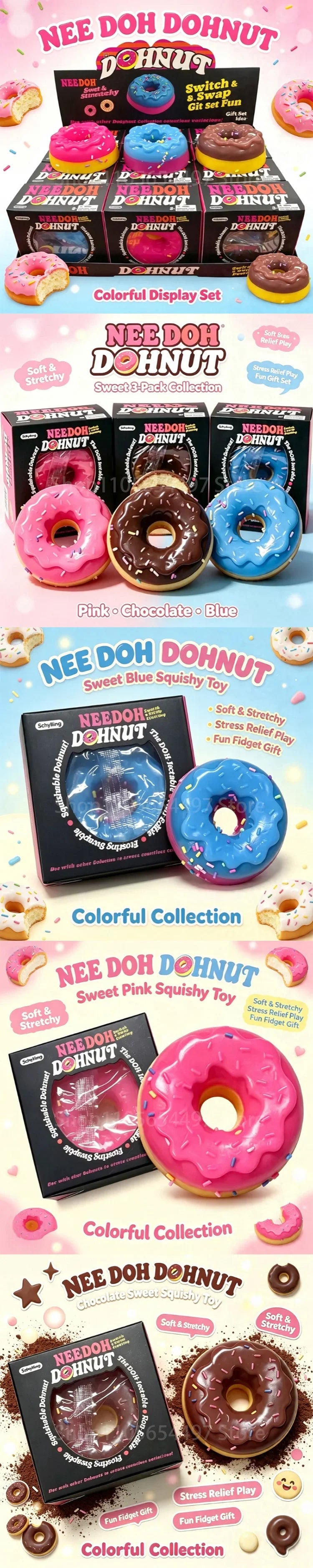 Sprinkle Donut Squeeze Fidget Toy – Blue, Pink or Brown