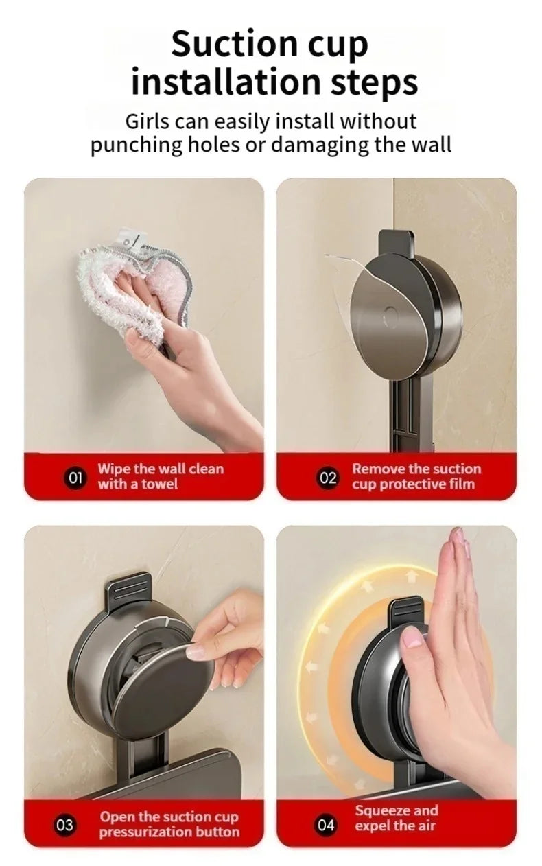 Suction-Cup Bathroom Shelf – Gray