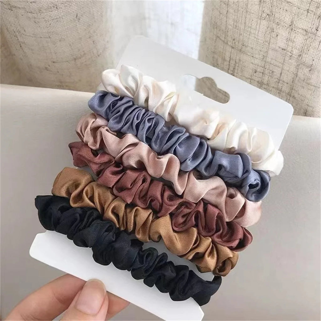 Satin-Finish Hair Scrunchies – 6-Piece Neutral Set