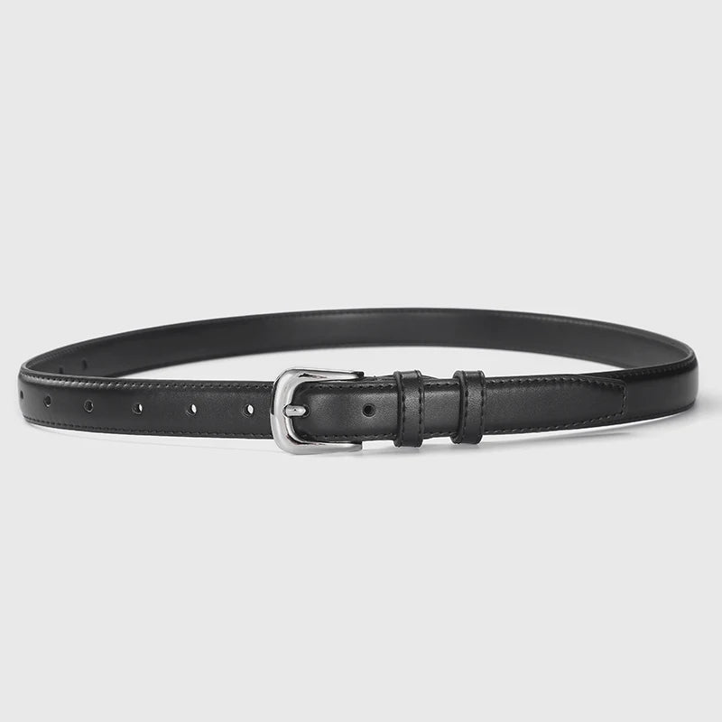 Women’s Slim Faux Leather Belt with Classic Buckle