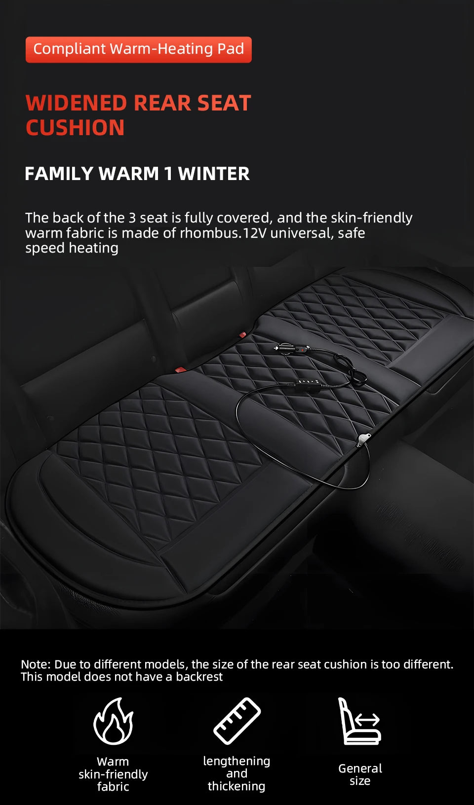 12V Heated Car Seat Cushion – Quilted, 2 Heat Settings