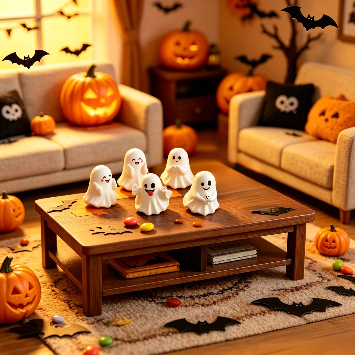 5-Piece Mini Halloween Ghost Figurine Set