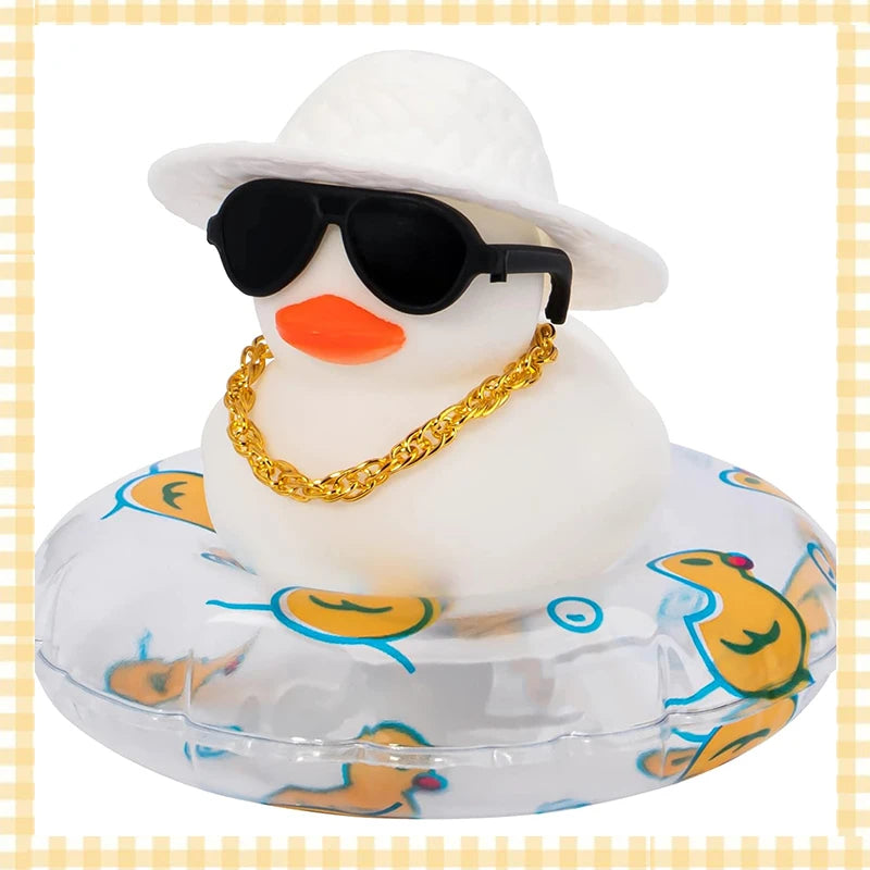 Car Rubber Duck, Coloured  Duck Decoration Dashboard with Sun Hat Swim Ring Necklace Sunglasses for Car Dashboard Decorations