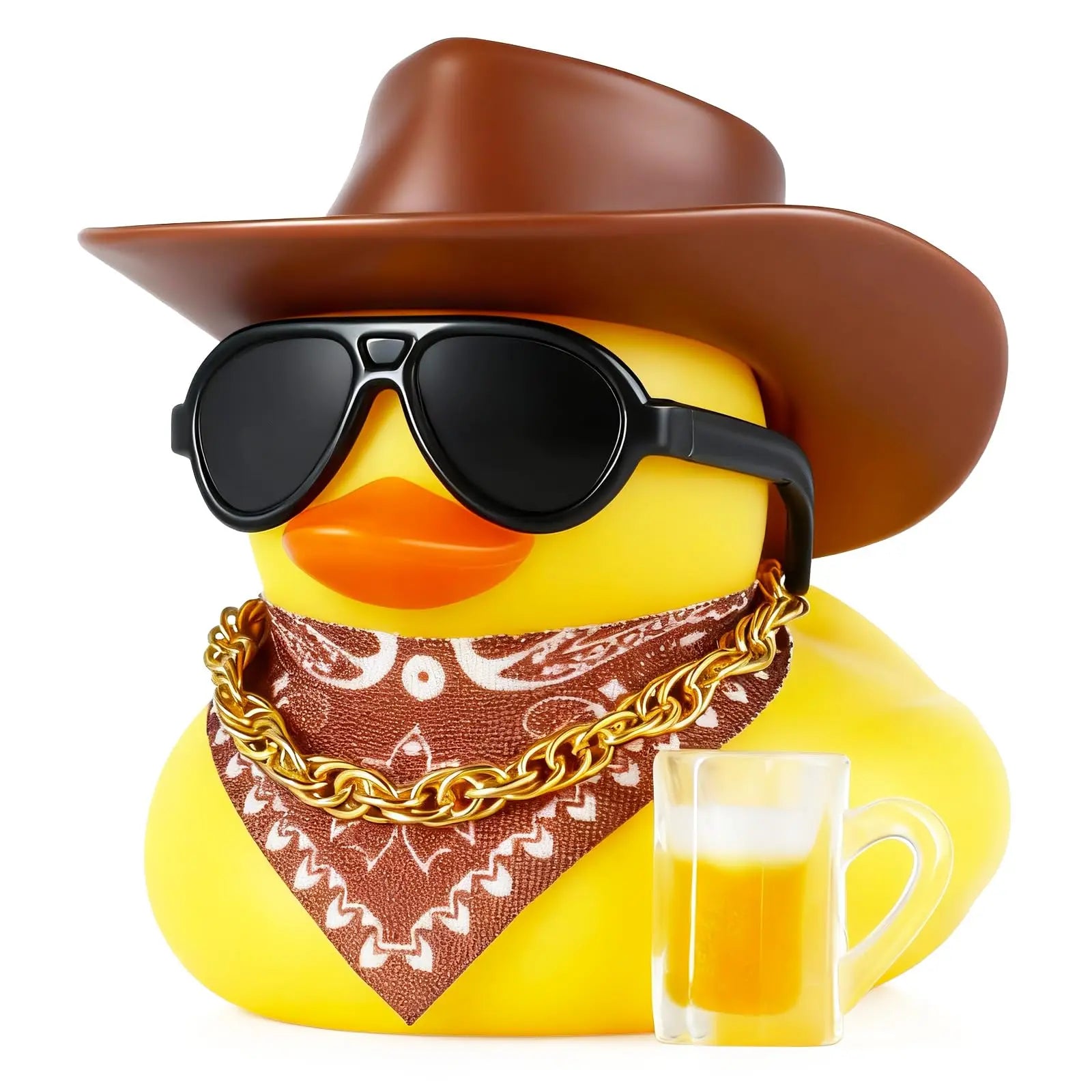 Rubber Duck Car Decor with Straw Hat, Gold Sunglasses, Necklace,Squeaky Dashboard Accessories, Decor Duck for Car