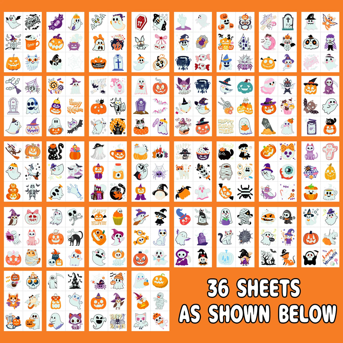Glow-in-the-Dark Halloween Temporary Tattoos – 36 Sheets