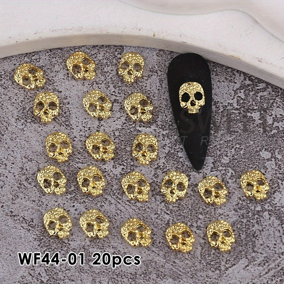 20pcs Alloy Skull Nail Charms Decoration Punk Gothic Skeleton Design Metallic Halloween Holiday 2025 Design Manicure Accessories