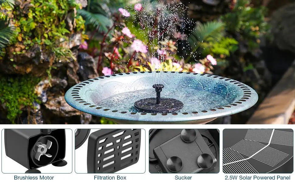 Solar Floating Fountain Pump for Bird Baths, Ponds & Gardens – 6 Nozzles