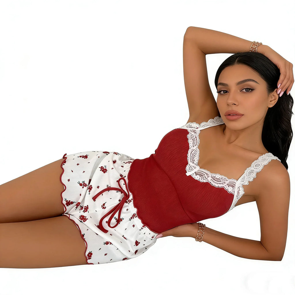 Women’s Lace-Trim Camisole & Floral Shorts Pajama Set