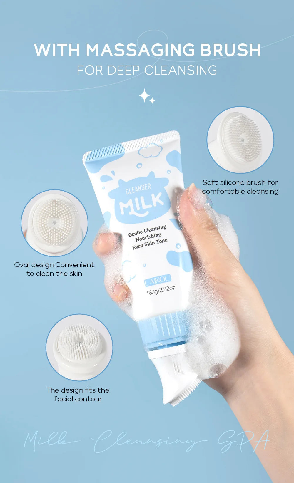 Korean Milk Facial Cleanser – Deep Moisture, Oil Control & Glowing Skin | Hyaluronic Acid, PH-Balanced for Dry/Oily Skin 80g