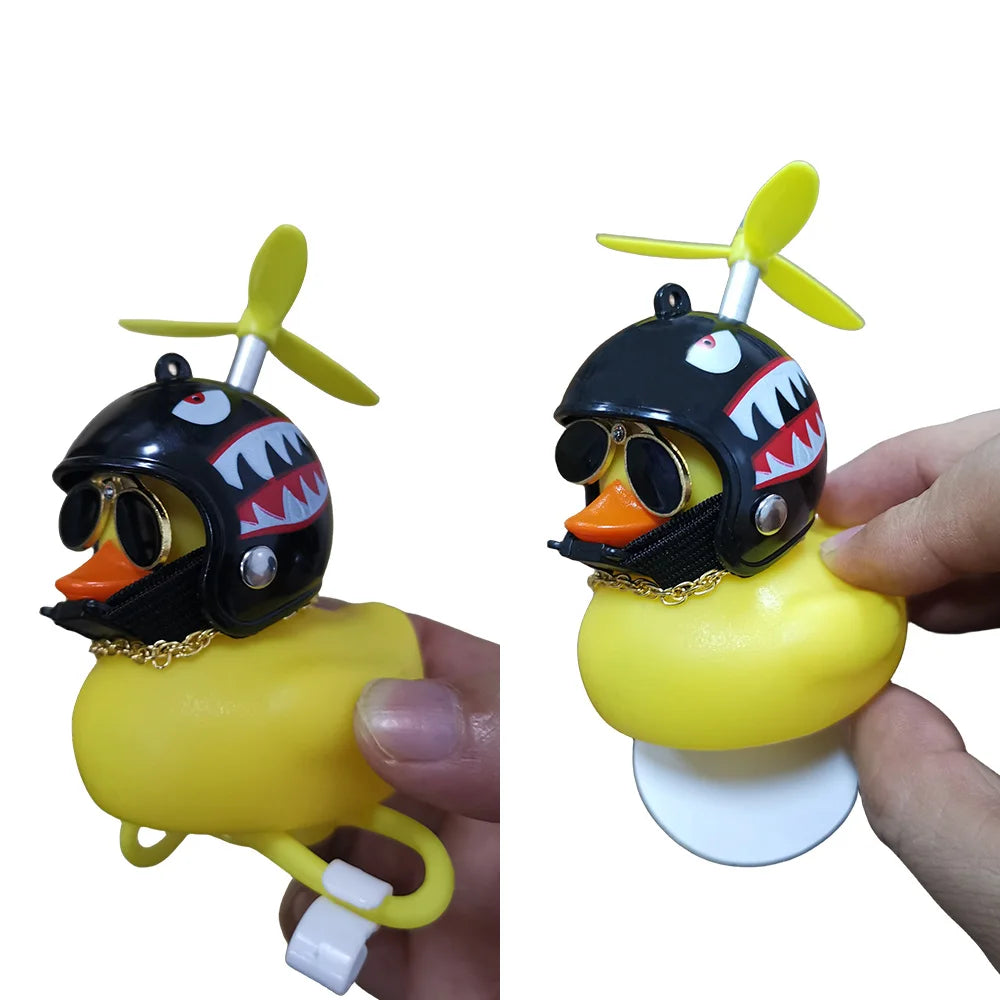 Motorcycle Cute Wind-breaking Duck Bicycle Small Yellow Duck with Helmet Airscrew Car Interior Decoration Decor Accessories