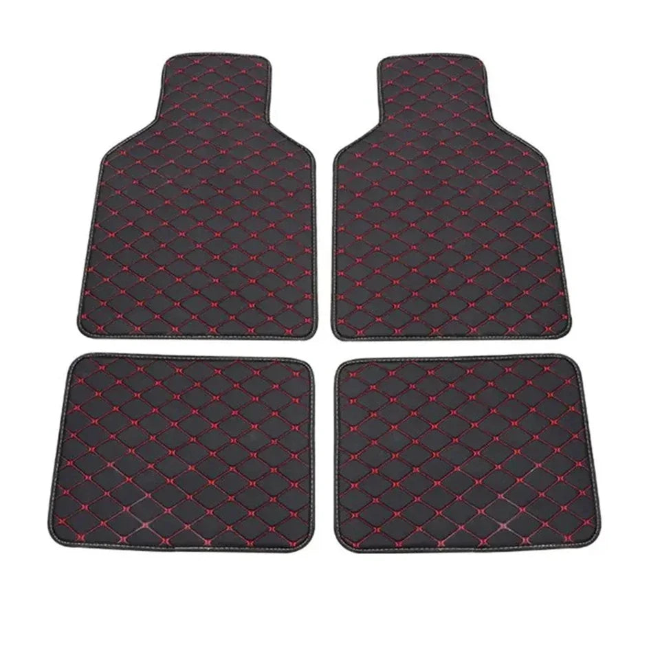 Diamond-Stitched Faux Leather Car Floor Mats – 4-Piece Set