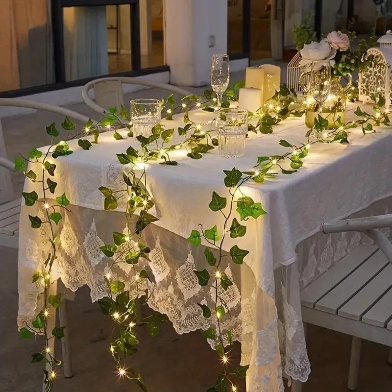 2M 5M LED Rose Flower String Lights Simulation Vine Leaf Fairy Light Christmas Decoration Garland Lamp for Room Wedding Garden