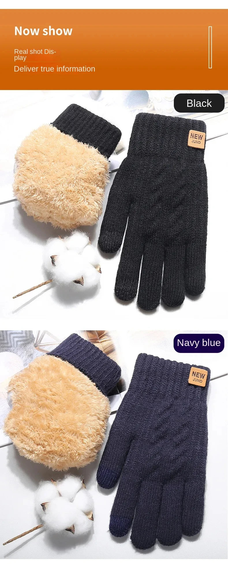 Unisex Lined Knit Winter Gloves
