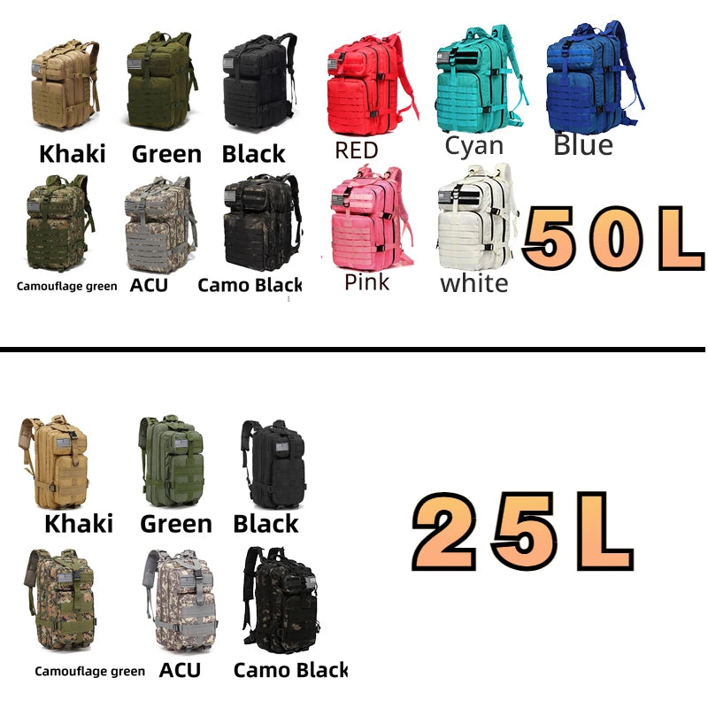 Tactical Backpack with MOLLE Webbing – 25L or 50L