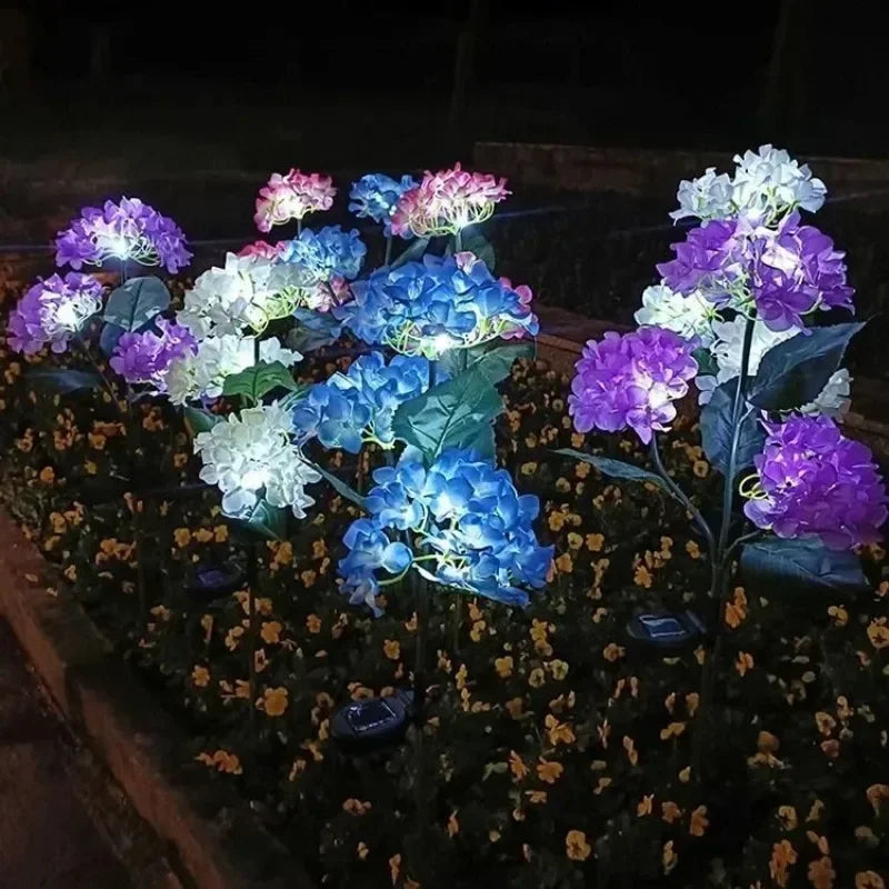 Solcellsdriven Hortensia Blomsterbelysning för Uteplatsdekoration, LED-simulering Blomsterbelysning, Solladdad Gräslampa för Trädgårdsdekor